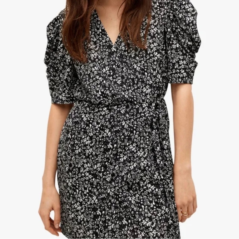 Mango Black and White Floral Mini Dress